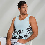 Coverwin Men's Graphic Tank Top Casual Vest Top Coconut Tree Fashion Hawaiian Undershirt Street Daily Beach T shirt White Blue Short Sleeve Crew Neck Shirt Spring & Summer Clothing Apparel