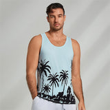 Coverwin Men's Graphic Tank Top Casual Vest Top Coconut Tree Fashion Hawaiian Undershirt Street Daily Beach T shirt White Blue Short Sleeve Crew Neck Shirt Spring & Summer Clothing Apparel