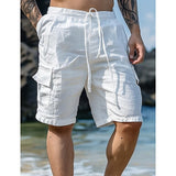 Coverwin Men's Shorts Linen Shorts Summer Shorts Beach Shorts Drawstring Elastic Waist Multi Pocket Plain Knee Length Outdoor Beach Hawaiian Casual ArmyGreen White Inelastic