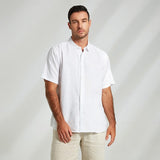 Coverwin Men's Shirt Linen Shirt Casual Shirt Button Down Shirt White Short Sleeve Solid Color Turndown Outdoor Button Clothing Apparel Vacation Daily