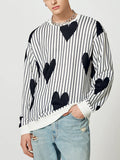 Coverwin 2024 New Fashion  Man Sweater Mens Heart Striped Print Long Sleeve Sweater SKUJ91668