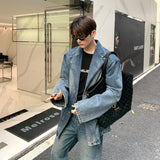 Coverwin 2024 New Fashion Pants Men¡®s trendy Y2K men styleBlue Denim Jacket & Wide-leg Jeans Set