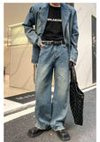 Coverwin 2024 New Fashion Pants Men¡®s trendy Y2K men styleBlue Denim Jacket & Wide-leg Jeans Set