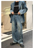 Coverwin 2024 New Fashion Pants Men¡®s trendy Y2K men styleBlue Denim Jacket & Wide-leg Jeans Set