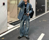 Coverwin 2024 New Fashion Pants Men¡®s trendy Y2K men styleBlue Denim Jacket & Wide-leg Jeans Set