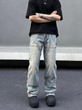 Coverwin 2024 New Fashion Pants Men¡®s trendy Y2K men styleDouble Knee Blue Straight Leg Jeans