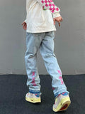 Coverwin 2024 New Fashion Pants Men¡®s trendy Y2K men stylePink Alphabet Embroidered Jeans