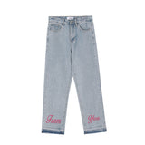 Coverwin 2024 New Fashion Pants Men¡®s trendy Y2K men stylePink Alphabet Embroidered Jeans