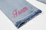 Coverwin 2024 New Fashion Pants Men¡®s trendy Y2K men stylePink Alphabet Embroidered Jeans