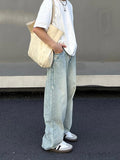 Coverwin 2024 New Fashion Pants Men¡®s trendy Y2K men styleRetro Straight Wide-leg Light Blue Jeans