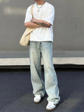 Coverwin 2024 New Fashion Pants Men¡®s trendy Y2K men styleRetro Straight Wide-leg Light Blue Jeans