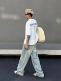 Coverwin 2024 New Fashion Pants Men¡®s trendy Y2K men styleRetro Straight Wide-leg Light Blue Jeans