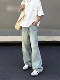 Coverwin 2024 New Fashion Pants Men¡®s trendy Y2K men styleRetro Straight Wide-leg Light Blue Jeans