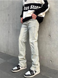 Coverwin High Street Mud Yellow Jeans Men's Y2K Button Pocket Washed To Make Old Straight Pants Fashion Trousers