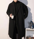 Coverwin Spring and Autumn Woolen Coat Men's Clothing Solid Color Medium Long Trench Coat Lapel Strap Pocket Loose Top