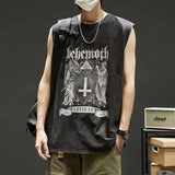 Coverwin  Denim Wash Sleeveless T-Shirt 2024 Summer Tank Tops Harajuku Streetwear Gothic Vintage Black Punk Loose Oversized Tank Top Vest