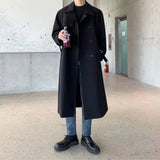 Coverwin Khaki Black Trench Coat Men Oversized Fashion Casual Long Coat Men Streetwear Korean Loose Windbreaker Jacket Mens Overcoat