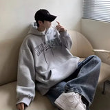 Coverwin Vintage Letter Hoodies for Men Hip-hop Padded Casual Loose Warm Streetwear Sweatshirts Fashion Long Sleeve Aesthetic Clothing