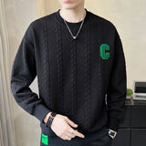 Coverwin Autumn Men's Sweatshirt Korean Letter Print Slim Fit Long Sleeve O-Neck Pullover Fashion Stripes Casual Quality Sweatshirt