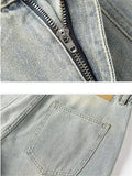 Coverwin Mud Yellow Jeans for Men Y2K Solid Color Overalls with Buttons Multi-pocket Zipper To Make Old Pants Loose