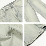 Coverwin High Street Mud Yellow Jeans Men's Y2K Button Pocket Washed To Make Old Straight Pants Fashion Trousers