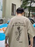 Coverwin Gothic Letter Rose Printed T-Shirt Men Hip Hop Fashion Oversized Tshirts 2024 Summer Breathable Cotton Y2K Streetwear Tee Tops