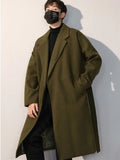 Coverwin Spring and Autumn Woolen Coat Men's Clothing Solid Color Medium Long Trench Coat Lapel Strap Pocket Loose Top