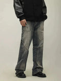 Coverwin 2024 New Fashion Pants Men¡®s trendy Y2K men styleWashed Splicing Three-dimensional Cut Jeans